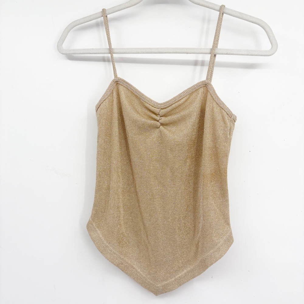 Cache Womens Gold Metallic Lurex Ruched Y2K Deadstock Glam Cami Tank Top Size M